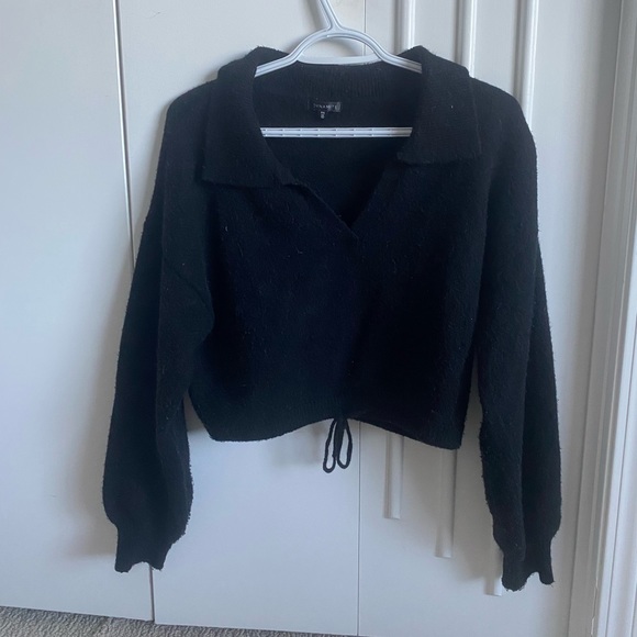 Collared V-Neck Black Sweater - Picture 1 of 5